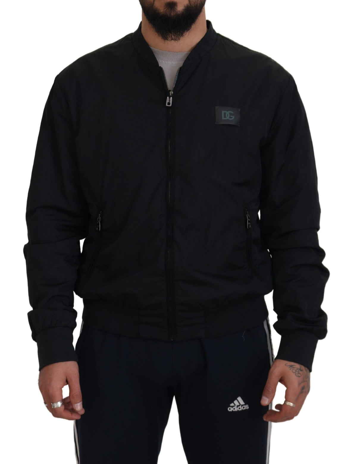 Bomber Jacket Dolce & Gabbana en Nylon Noir avec Logo et Fermeture Éclair
