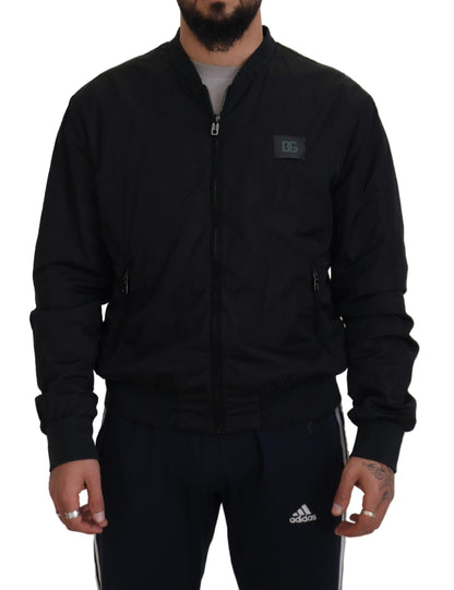 Bomber Jacket Dolce & Gabbana en Nylon Noir avec Logo et Fermeture Éclair