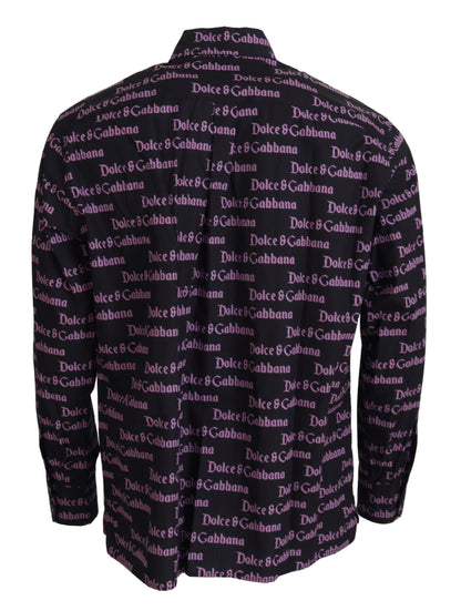 Chemise de Costume Ajustée Dolce & Gabbana Noire Violette à Logo