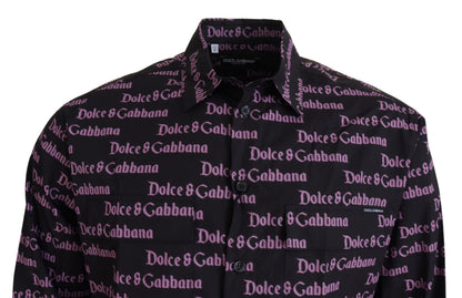 Chemise de Costume Ajustée Dolce & Gabbana Noire Violette à Logo