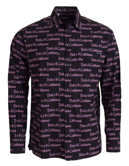 Chemise de Costume Ajustée Dolce & Gabbana Noire Violette à Logo