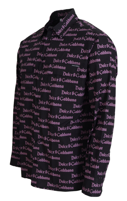 Chemise de Costume Ajustée Dolce & Gabbana Noire Violette à Logo