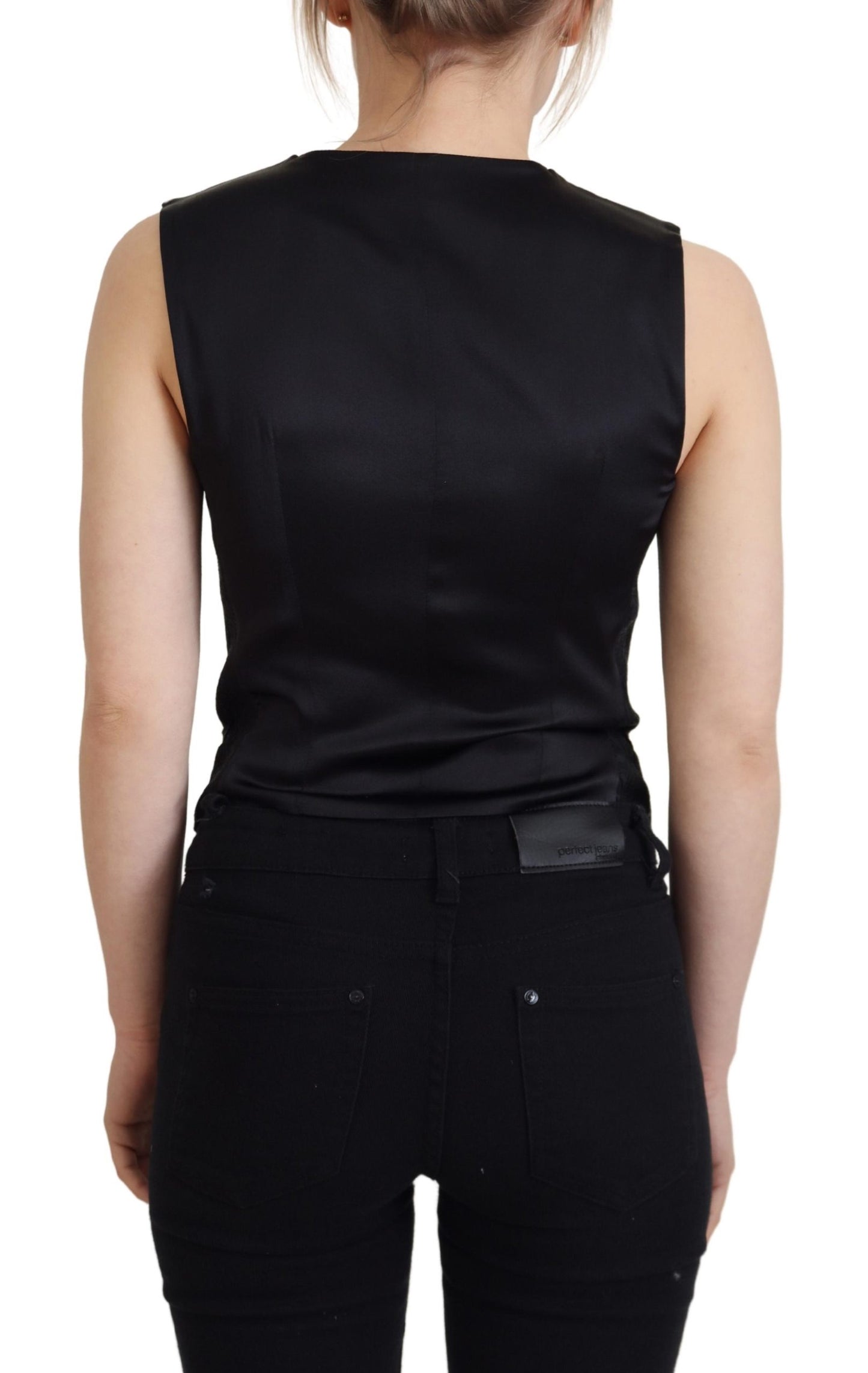 Haut sans manches boutonné en brocart noir Dolce & Gabbana