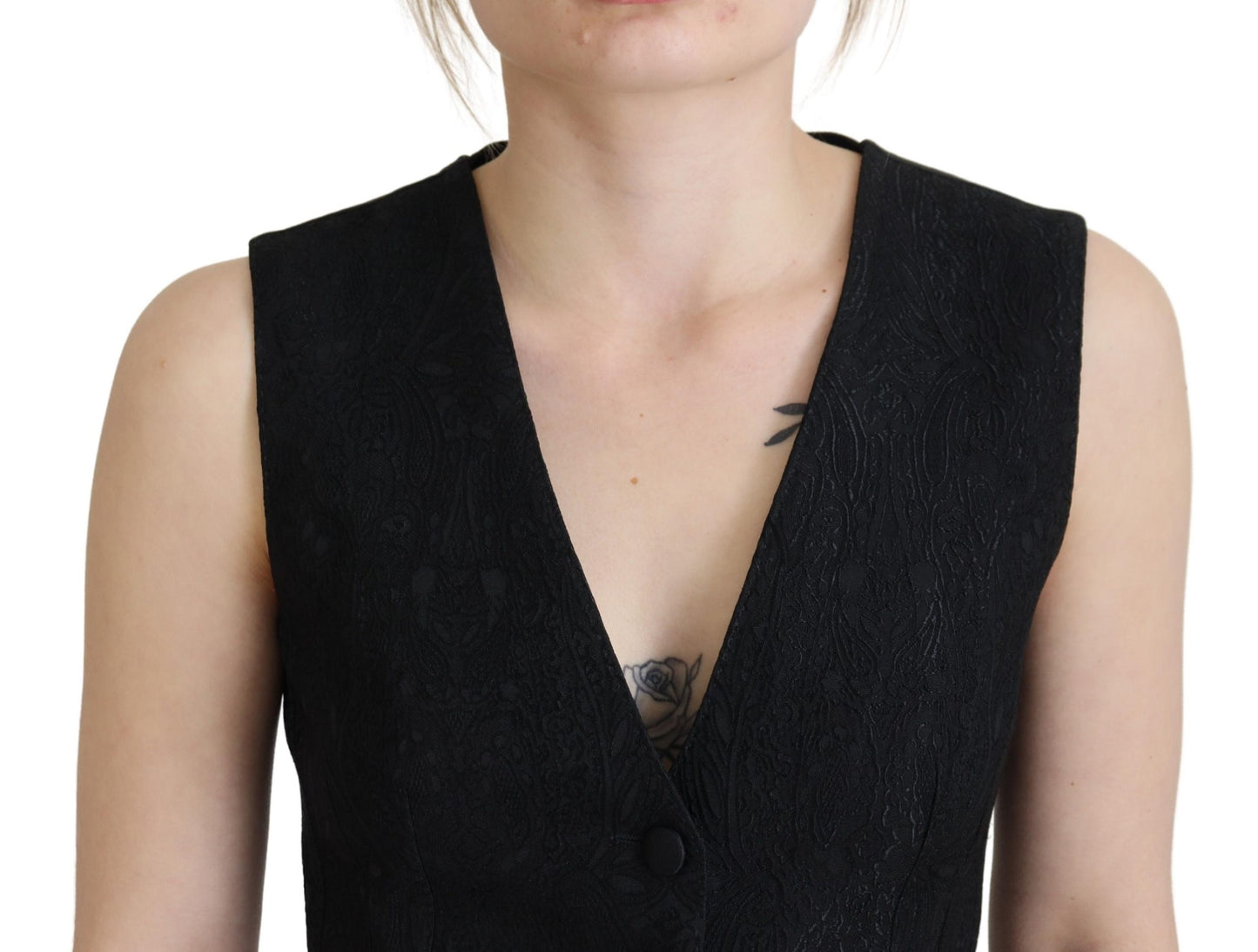 Haut sans manches boutonné en brocart noir Dolce & Gabbana