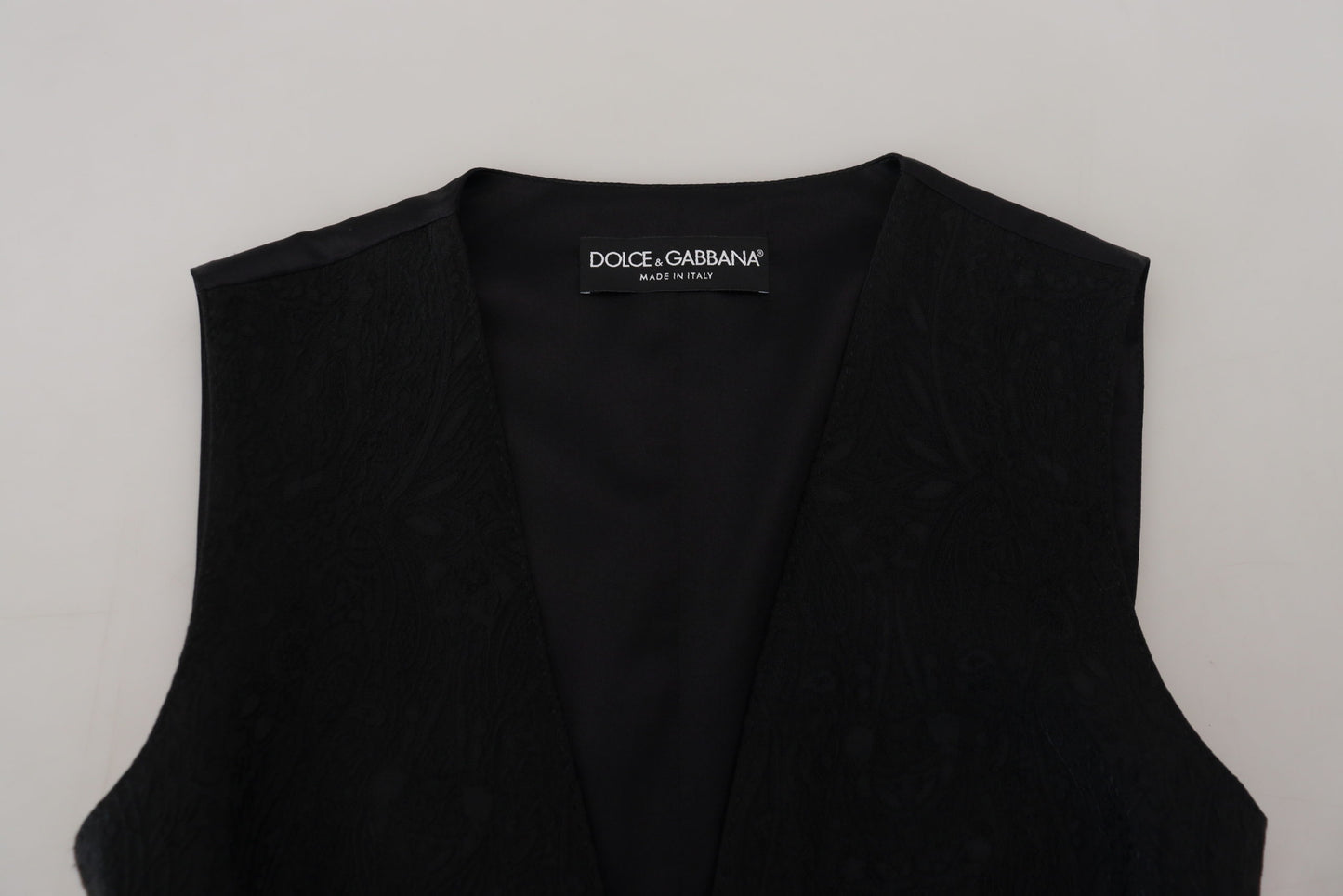 Haut sans manches boutonné en brocart noir Dolce & Gabbana