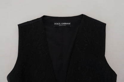 Haut sans manches boutonné en brocart noir Dolce & Gabbana