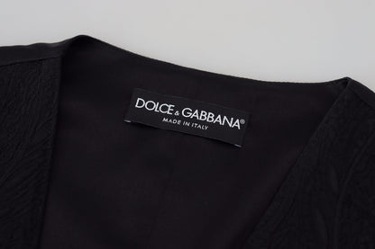 Haut sans manches boutonné en brocart noir Dolce & Gabbana