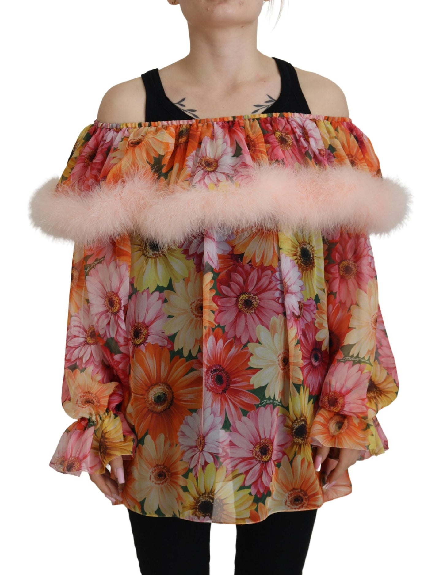 Chemisier Dolce & Gabbana en fourrure de mouton multicolore à motifs floraux