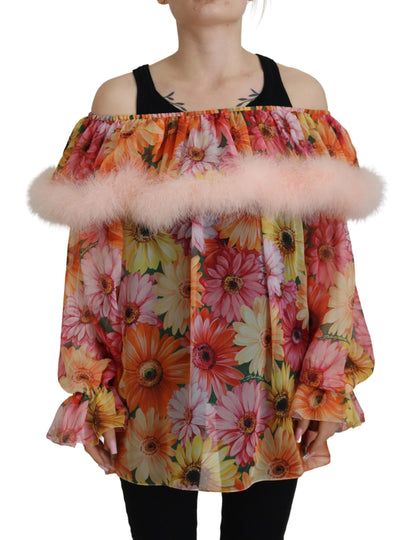 Chemisier Dolce & Gabbana en fourrure de mouton multicolore à motifs floraux