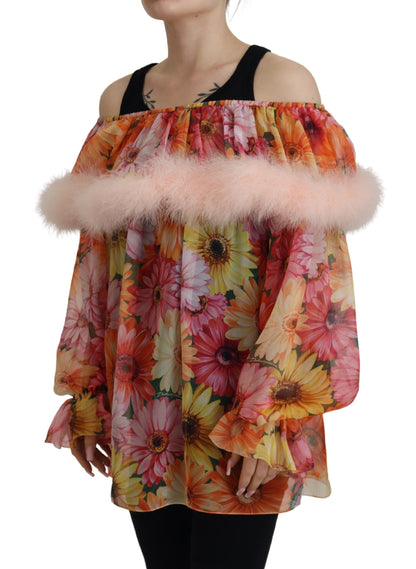 Chemisier Dolce & Gabbana en fourrure de mouton multicolore à motifs floraux