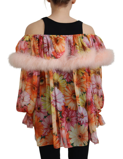 Chemisier Dolce & Gabbana en fourrure de mouton multicolore à motifs floraux