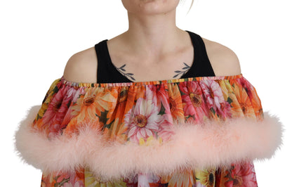 Chemisier Dolce & Gabbana en fourrure de mouton multicolore à motifs floraux