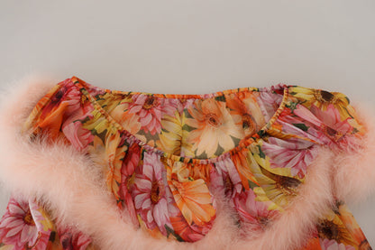 Chemisier Dolce & Gabbana en fourrure de mouton multicolore à motifs floraux