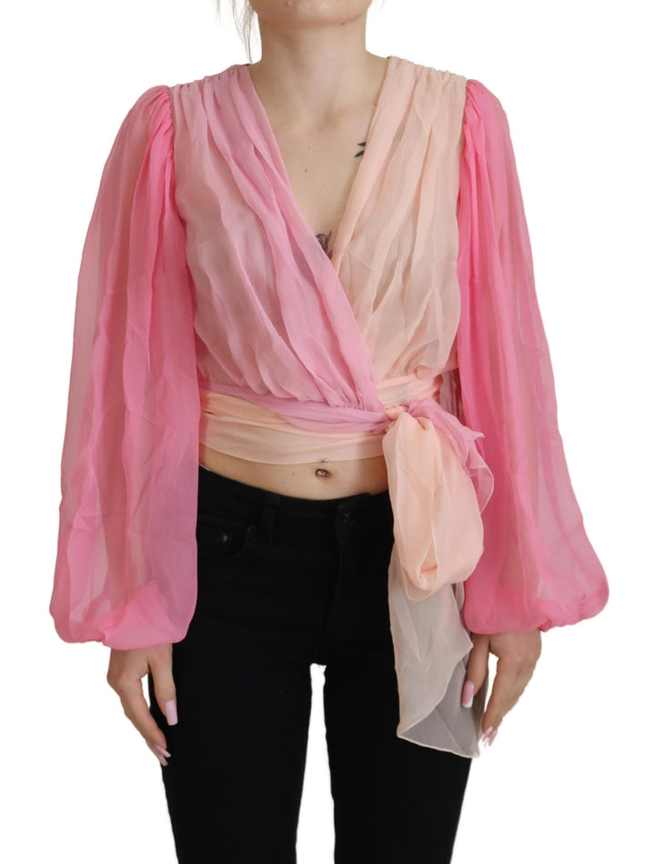 Blusa de seda rosa cruzada de manga larga de Dolce & Gabbana