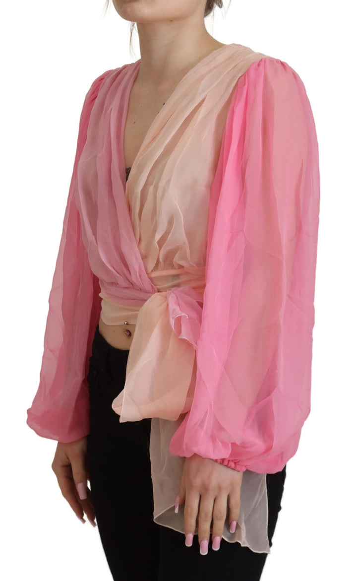 Blusa de seda rosa cruzada de manga larga de Dolce & Gabbana