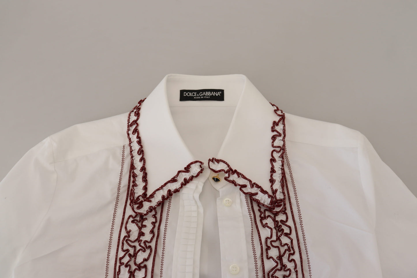 Haut à col volanté et manches longues en dentelle blanche Dolce & Gabbana