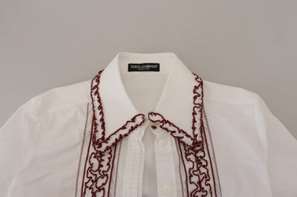 Haut à col volanté et manches longues en dentelle blanche Dolce & Gabbana