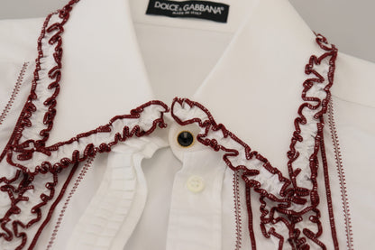 Haut à col volanté et manches longues en dentelle blanche Dolce & Gabbana