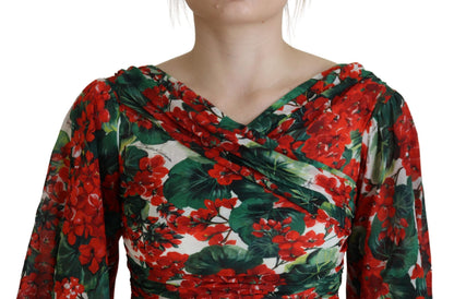 Robe fourreau mi-longue en soie à motif géranium multicolore Dolce & Gabbana