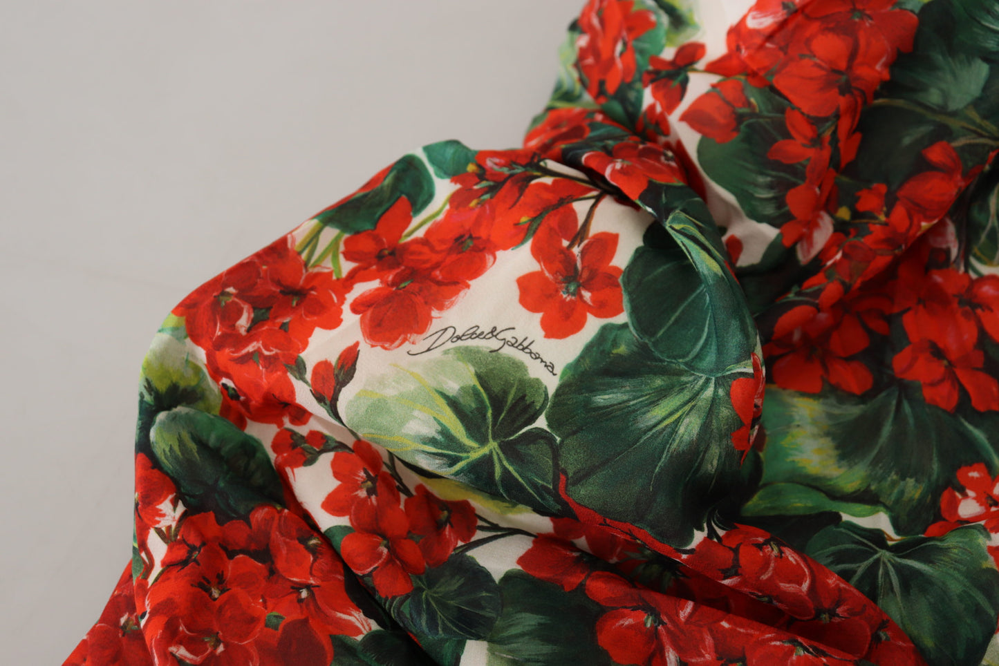 Robe fourreau mi-longue en soie à motif géranium multicolore Dolce & Gabbana
