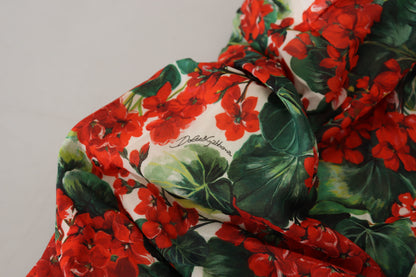 Robe fourreau mi-longue en soie à motif géranium multicolore Dolce & Gabbana