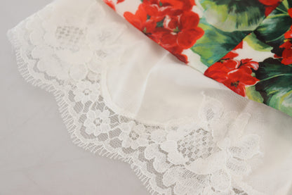 Robe fourreau mi-longue en soie à motif géranium multicolore Dolce & Gabbana