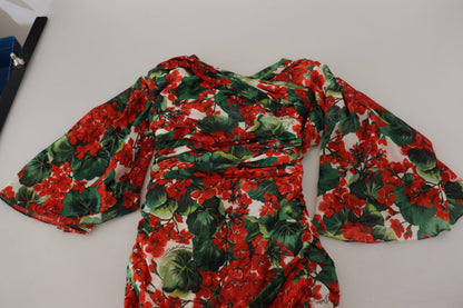 Robe fourreau mi-longue en soie à motif géranium multicolore Dolce & Gabbana