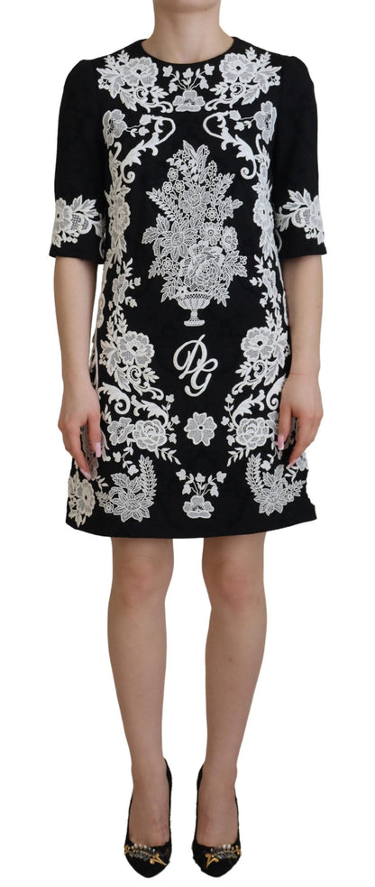 Robe trapèze Dolce & Gabbana en dentelle noire à demi-manches