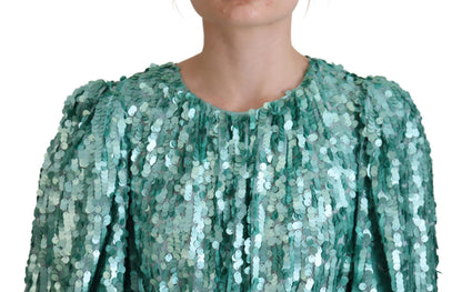 Robe midi trapèze plissée en nylon à sequins bleus Dolce & Gabbana