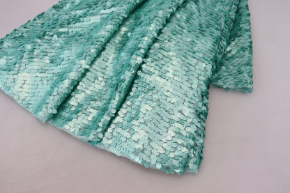 Robe midi trapèze plissée en nylon à sequins bleus Dolce & Gabbana