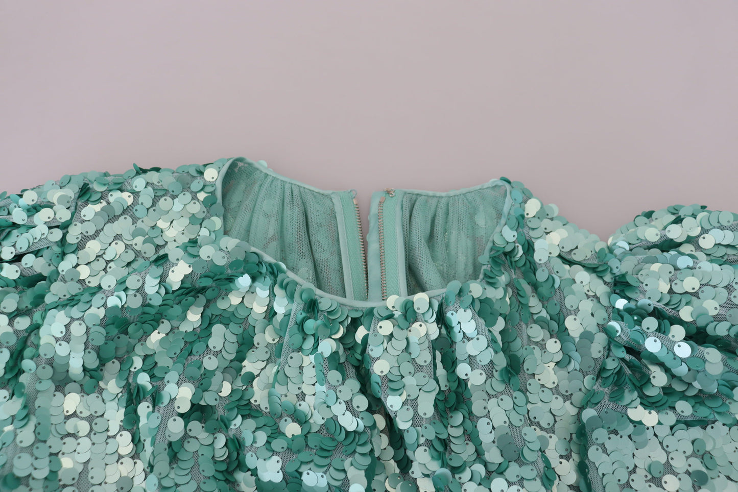 Robe midi trapèze plissée en nylon à sequins bleus Dolce & Gabbana