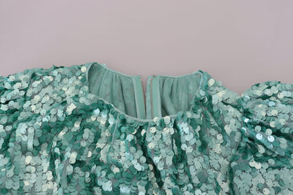 Robe midi trapèze plissée en nylon à sequins bleus Dolce & Gabbana