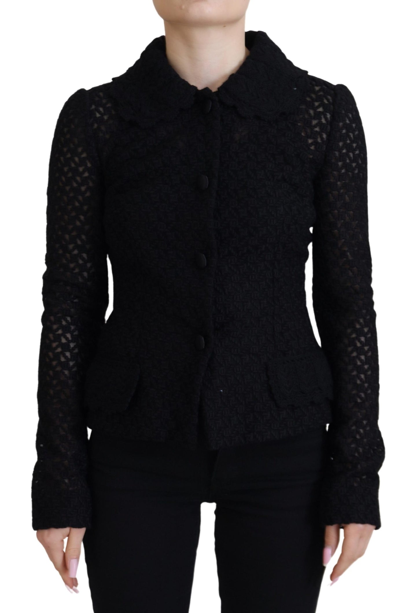 Veste en maille de laine noire Dolce & Gabbana avec col boutonné