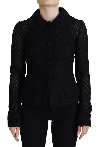 Veste en maille de laine noire Dolce & Gabbana avec col boutonné