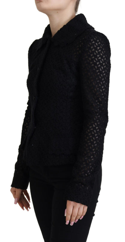 Veste en maille de laine noire Dolce & Gabbana avec col boutonné