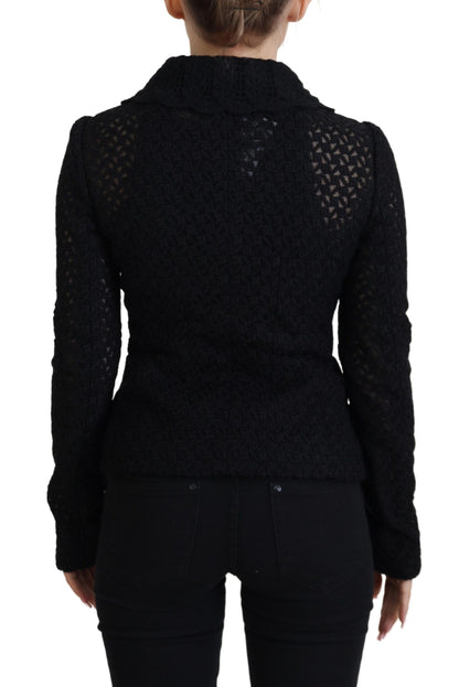 Veste en maille de laine noire Dolce & Gabbana avec col boutonné