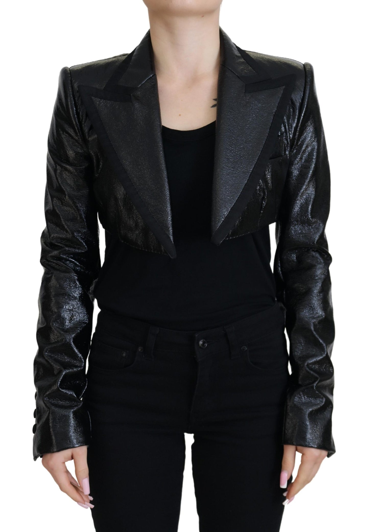 Veste en coton Dolce & Gabbana noire à manches longues et coupe courte