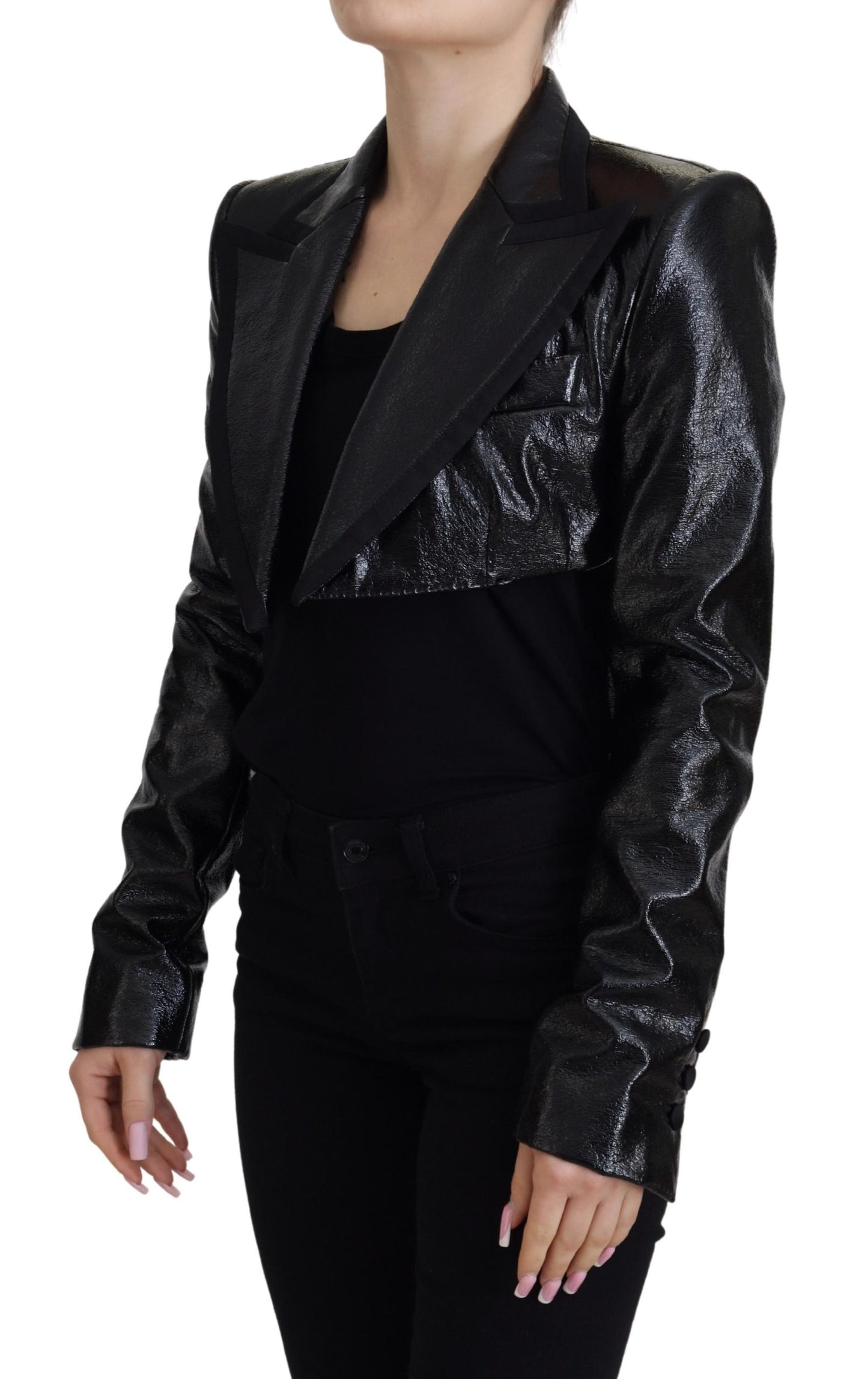 Veste en coton Dolce & Gabbana noire à manches longues et coupe courte