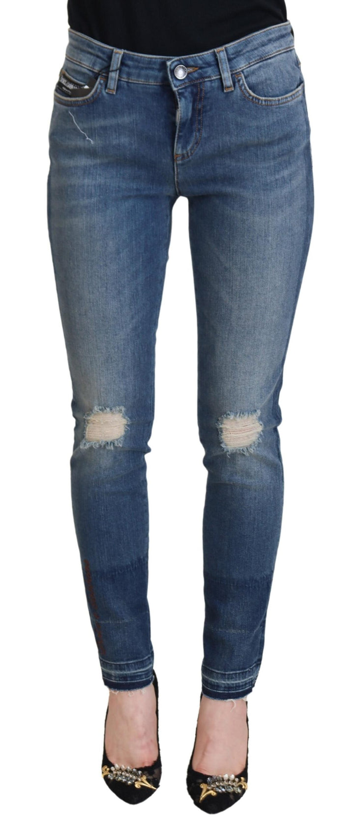 Jean en denim délavé et déchiré en coton bleu Dolce & Gabbana