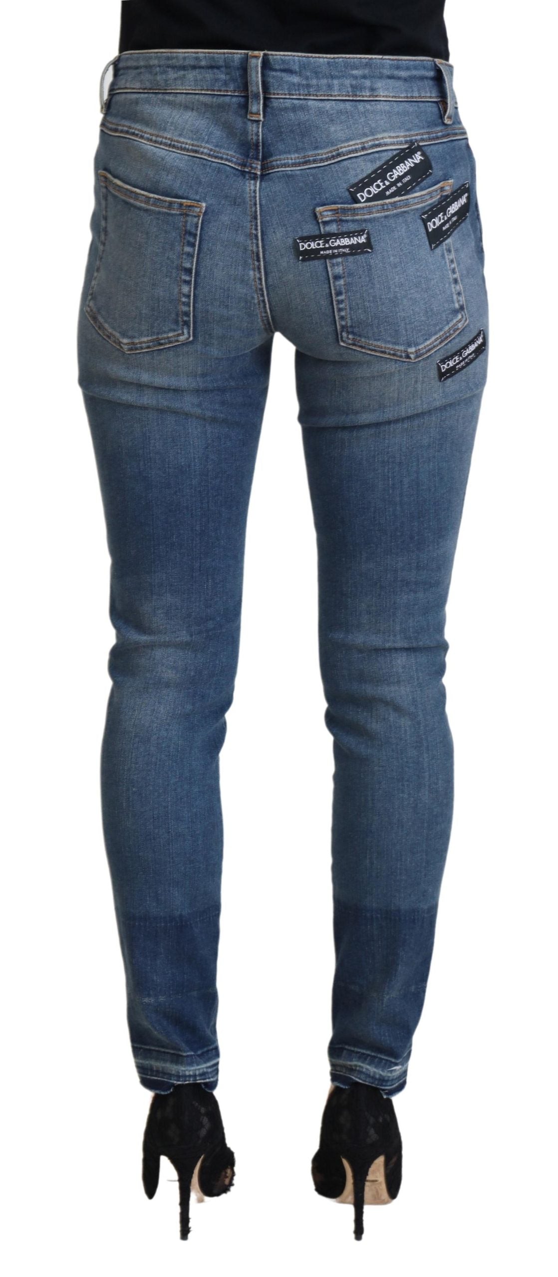 Jean en denim délavé et déchiré en coton bleu Dolce & Gabbana
