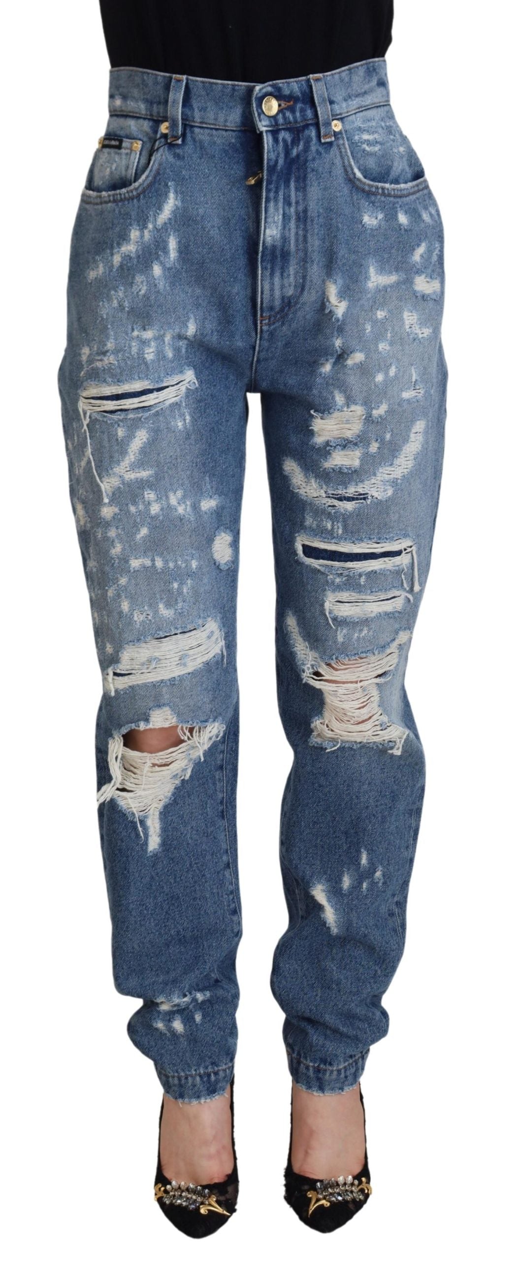 Jean en denim déchiré Dolce & Gabbana en coton délavé bleu