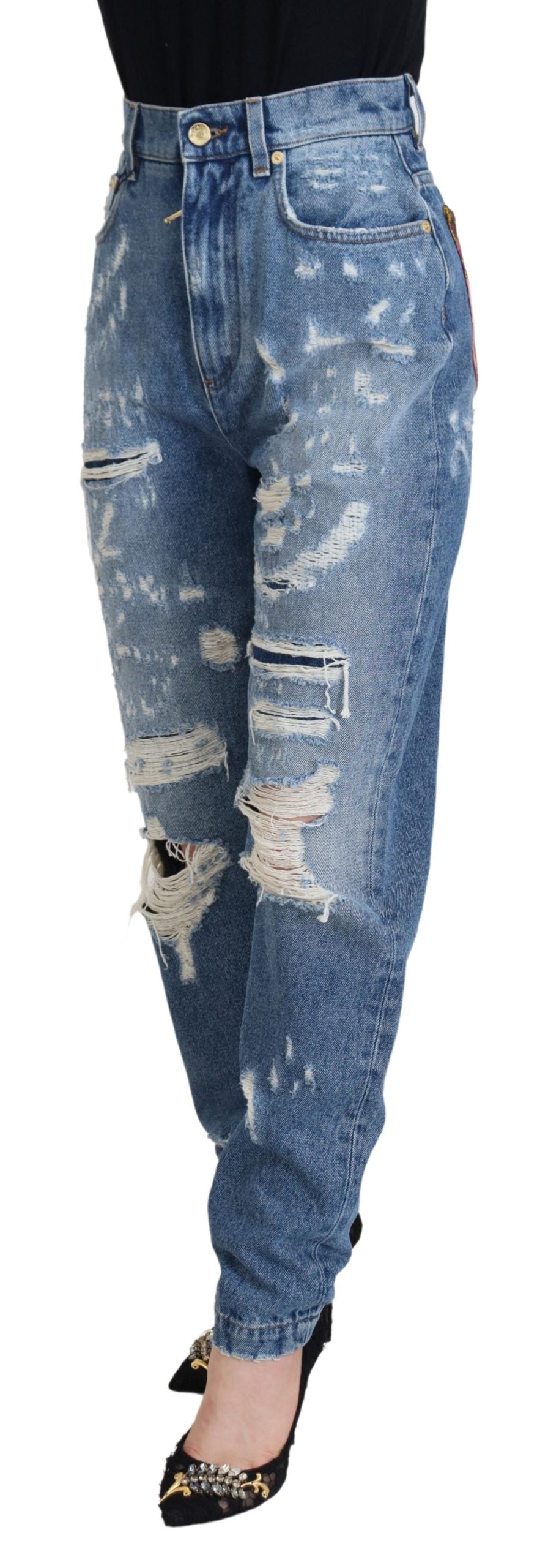 Jean en denim déchiré Dolce & Gabbana en coton délavé bleu