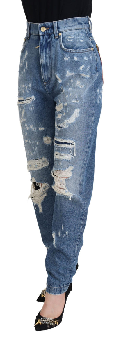 Jean en denim déchiré Dolce & Gabbana en coton délavé bleu