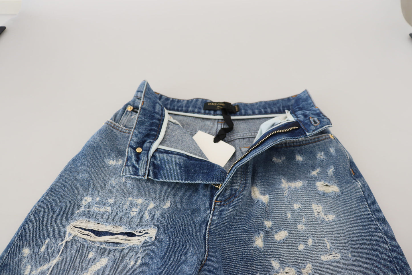 Jean en denim déchiré Dolce & Gabbana en coton délavé bleu