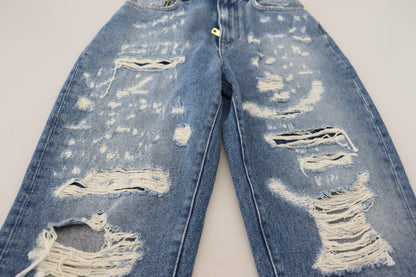 Jean en denim déchiré Dolce & Gabbana en coton délavé bleu