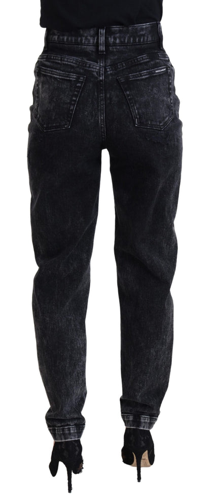 Jean en denim taille haute en coton délavé noir Dolce & Gabbana