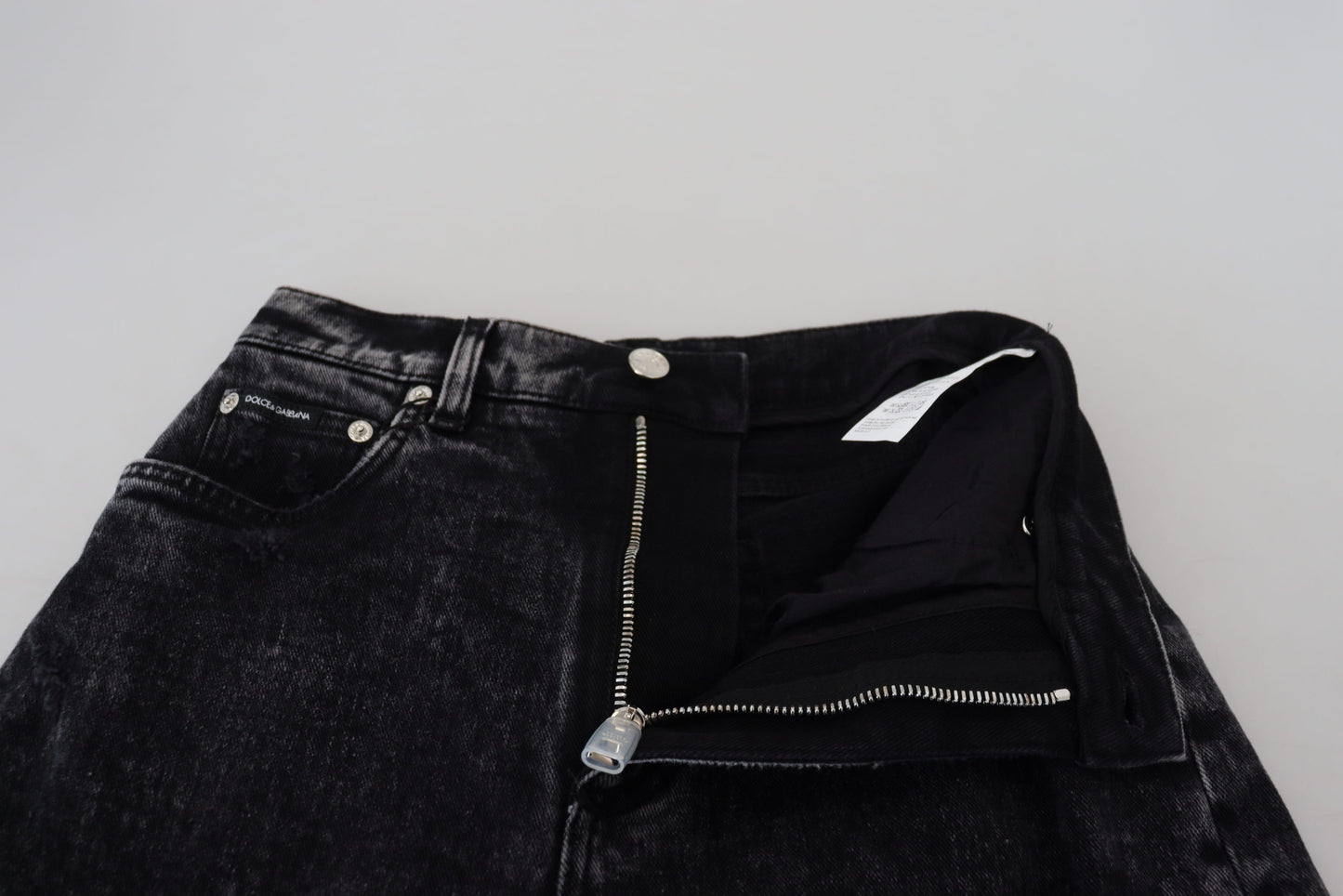 Jean en denim taille haute en coton délavé noir Dolce & Gabbana
