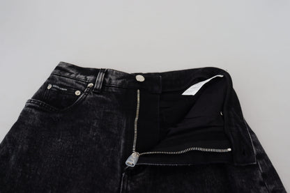 Jean en denim taille haute en coton délavé noir Dolce & Gabbana