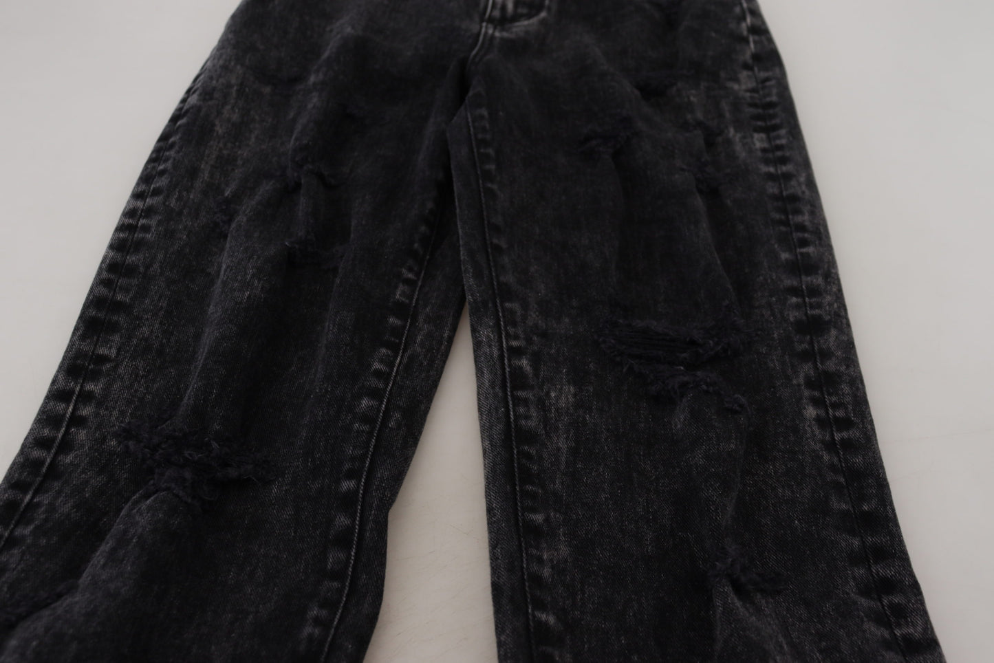 Jean en denim taille haute en coton délavé noir Dolce & Gabbana