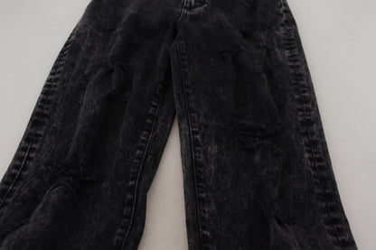 Jean en denim taille haute en coton délavé noir Dolce & Gabbana